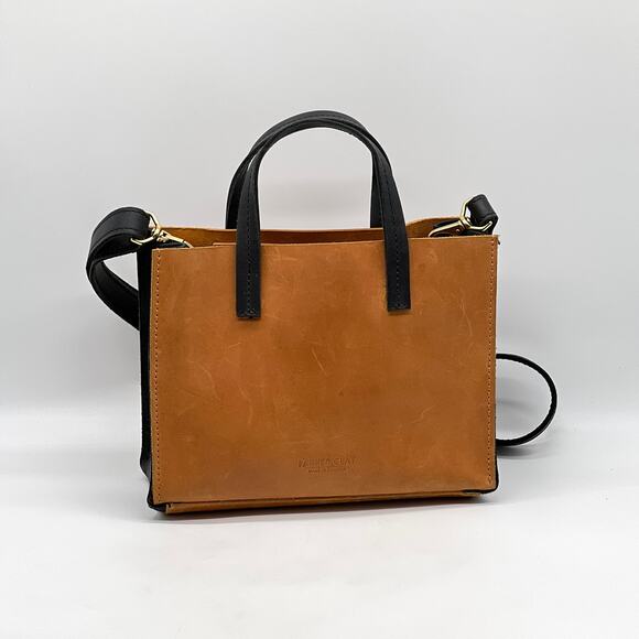 PARKER CLAY Avila Mini Tote Bag Brown Black Colorblock Leather Crossbody Strap
